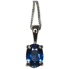 Ceylon 1 Carat Blue Sapphire 18 Karat White Gold Oval Cut Solitaire Pendant