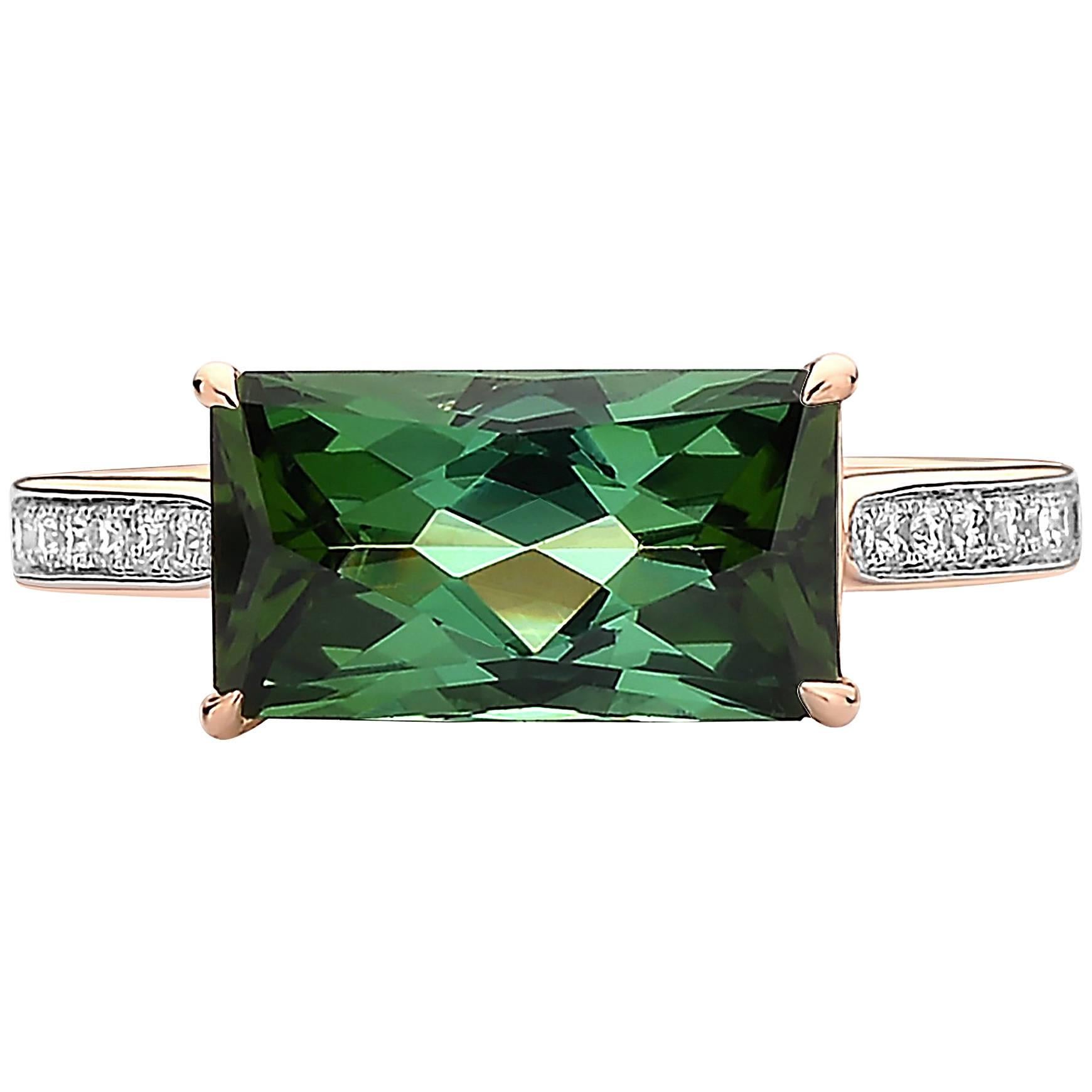 Paolo Costagli 18 Karat Rose Gold Green Tourmaline 3.65 Carat and Diamond Ring