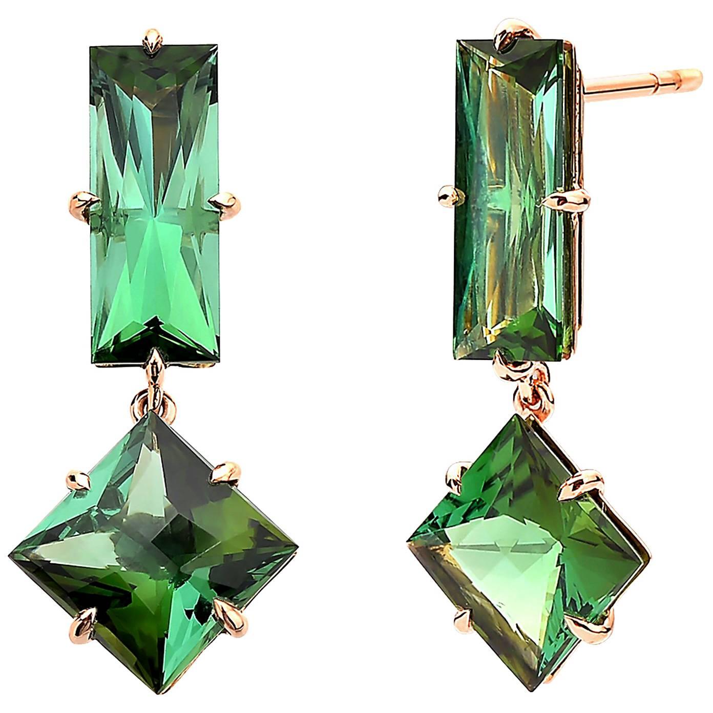 Paolo Costagli 18 Karat Rose Gold Green Tourmaline 11.75 Carat Earrings For Sale