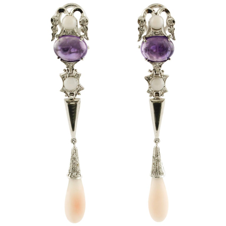 Diamonds Amethyst C White Gold Drop Earrings For At 1stdibs Diamonds Amethyst C White Gold Drop Earrings For