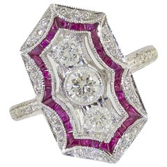 Vintage 18 kt White Gold Diamonds Rubies Fashion Ring