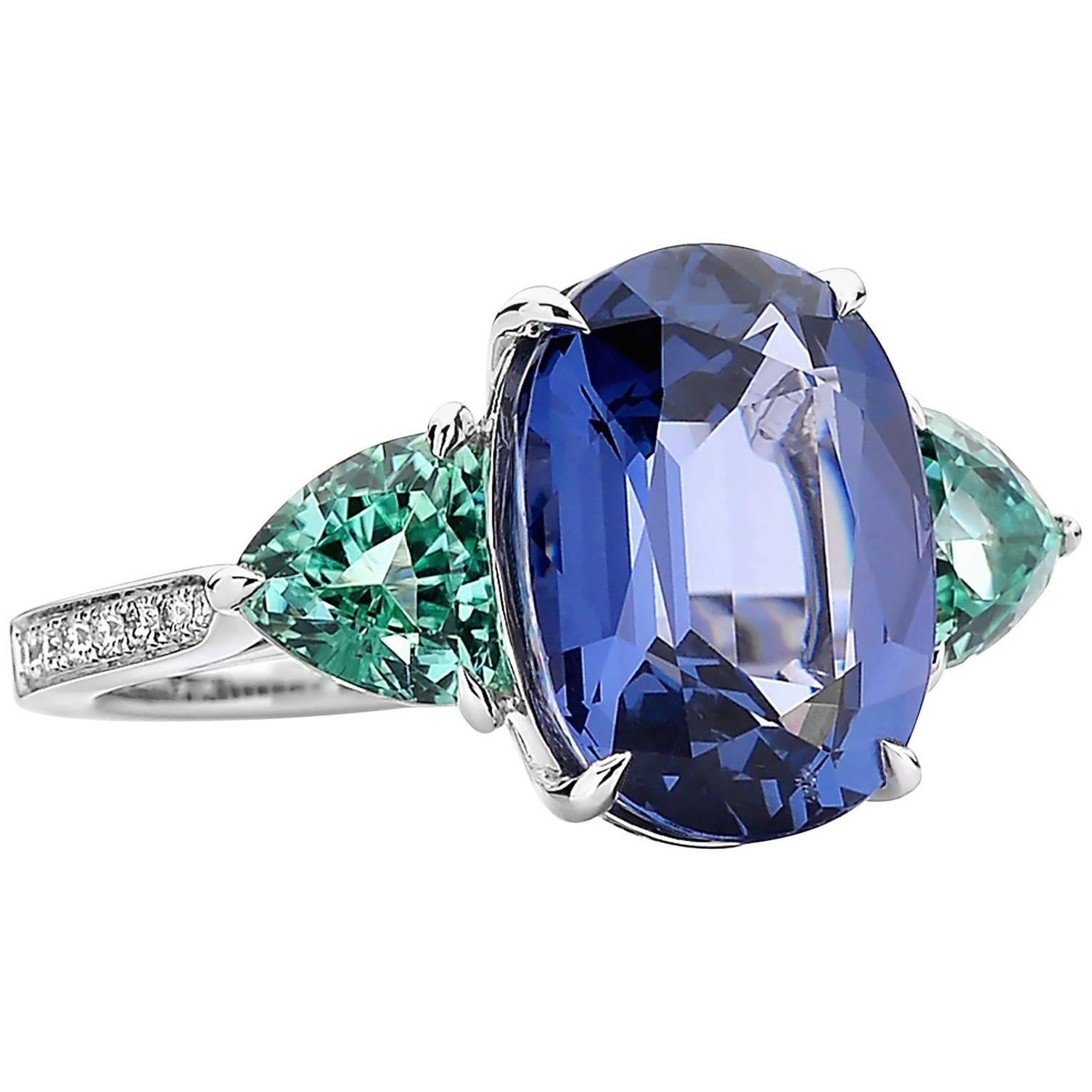 Paolo Costagli Paolo Costagli Blue Spinel, Lagoon Tourmaline and Diamond Ring For Sale