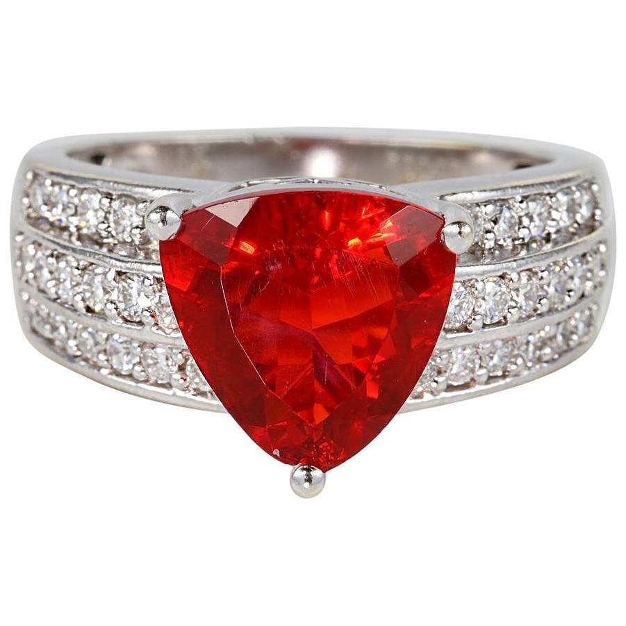 Designer Fire Opal Diamond Rare Ring For Sale