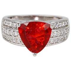 Designer Fire Opal Diamond Rare Ring