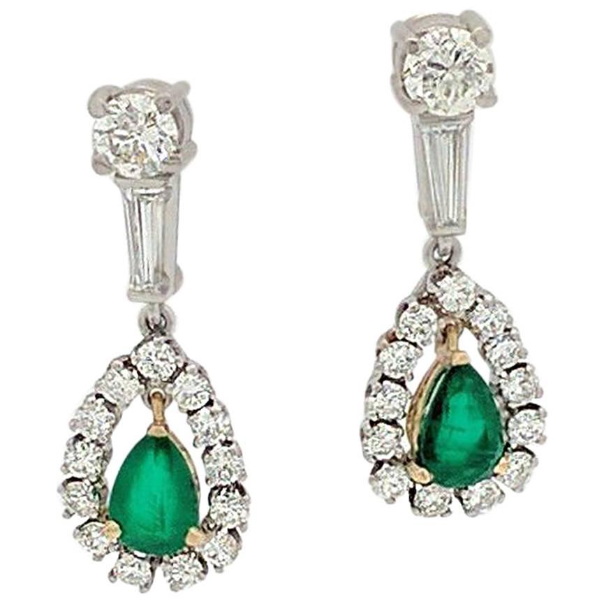 Ladies 14K Two-Tone 3.70ctw Emerald & Diamond Dangle/Drop Earrings SI1, G