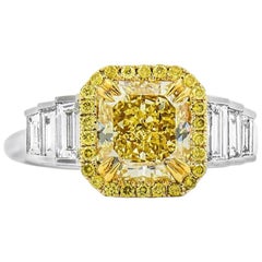 GIA Certified Fancy Yellow 2.47 ct and 0.67 ct  Diamond Ring