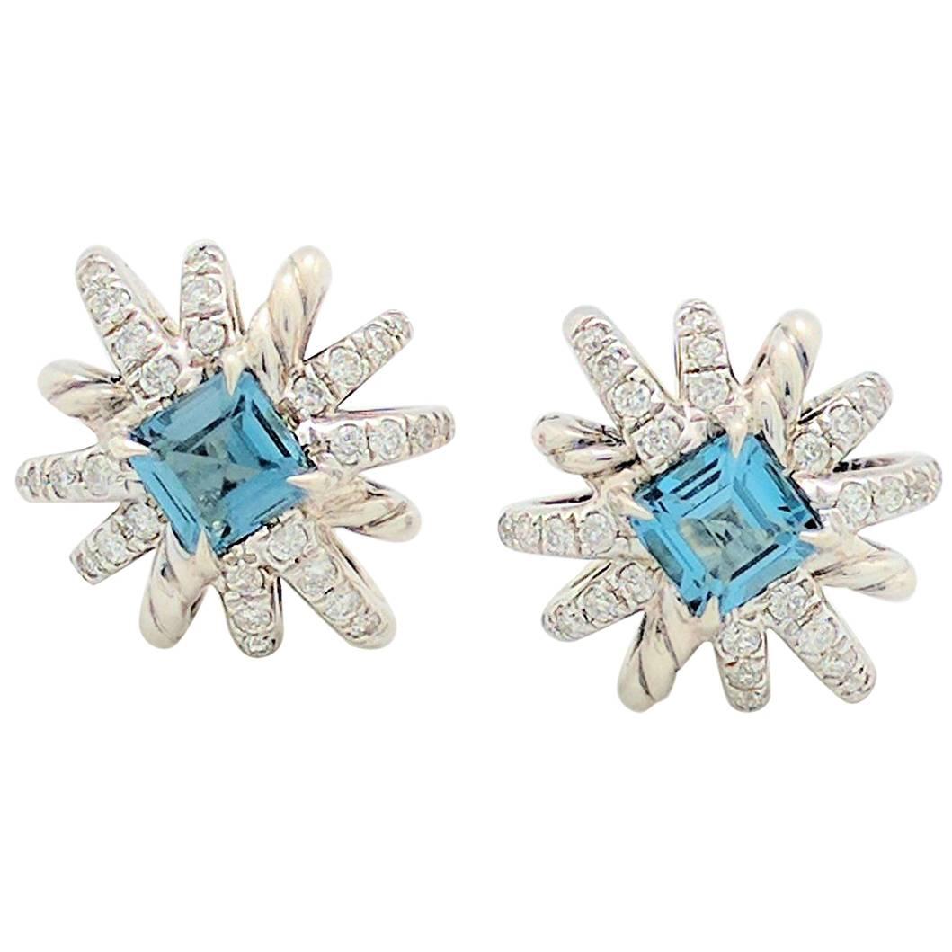  David Yurman Hampton Blue Topaz Diamond Starburst Earrings