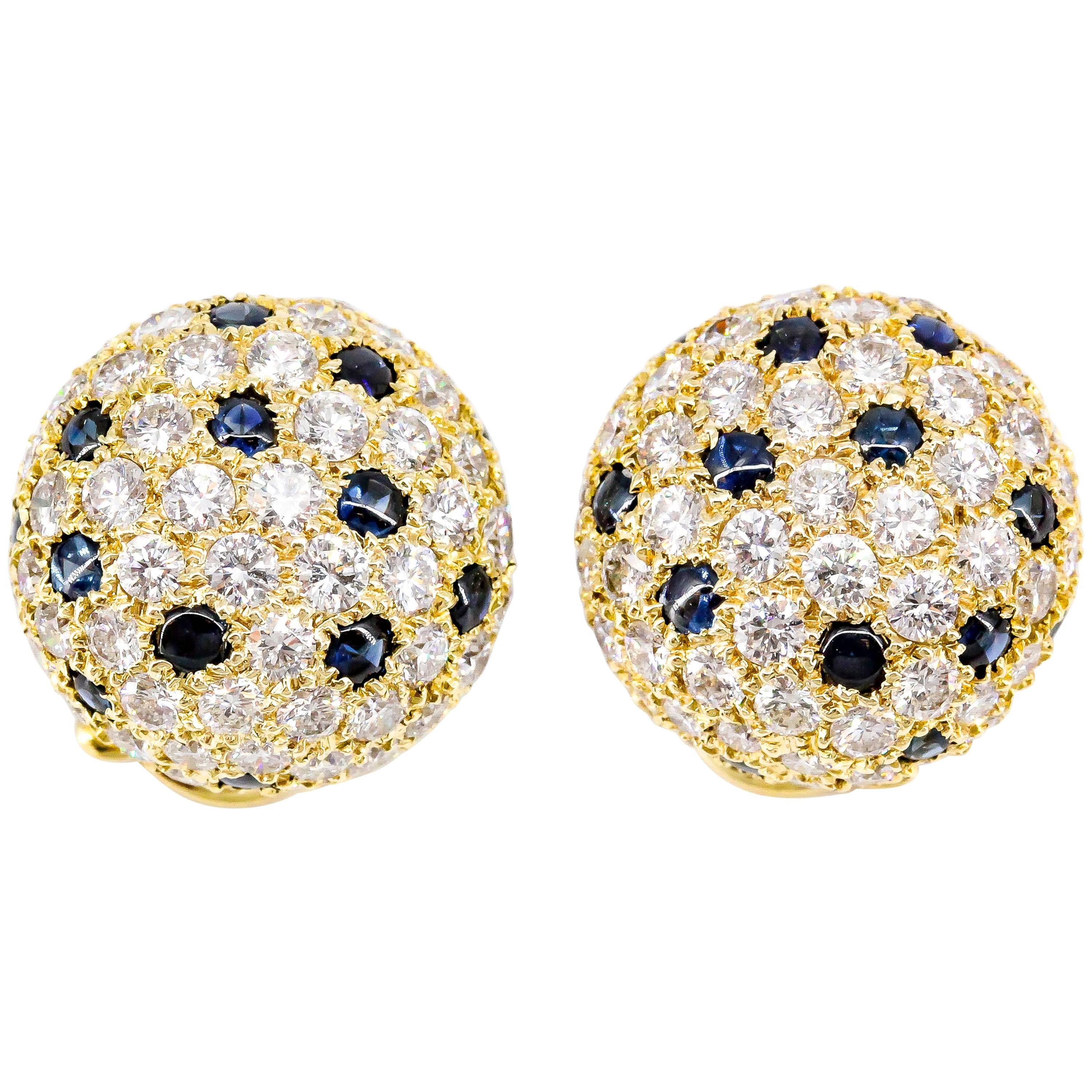Cartier London Sapphire Diamond Gold Dome Earrings