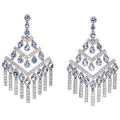 Tiffany & Co. Aquamarine Diamond Platinum Chandelier Earrings