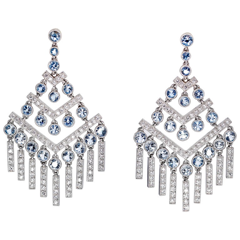 Tiffany And Co Aquamarine Diamond Platinum Chandelier Earrings For Tiffany Co Aquamarine Diamond Platinum Chandelier Earrings For