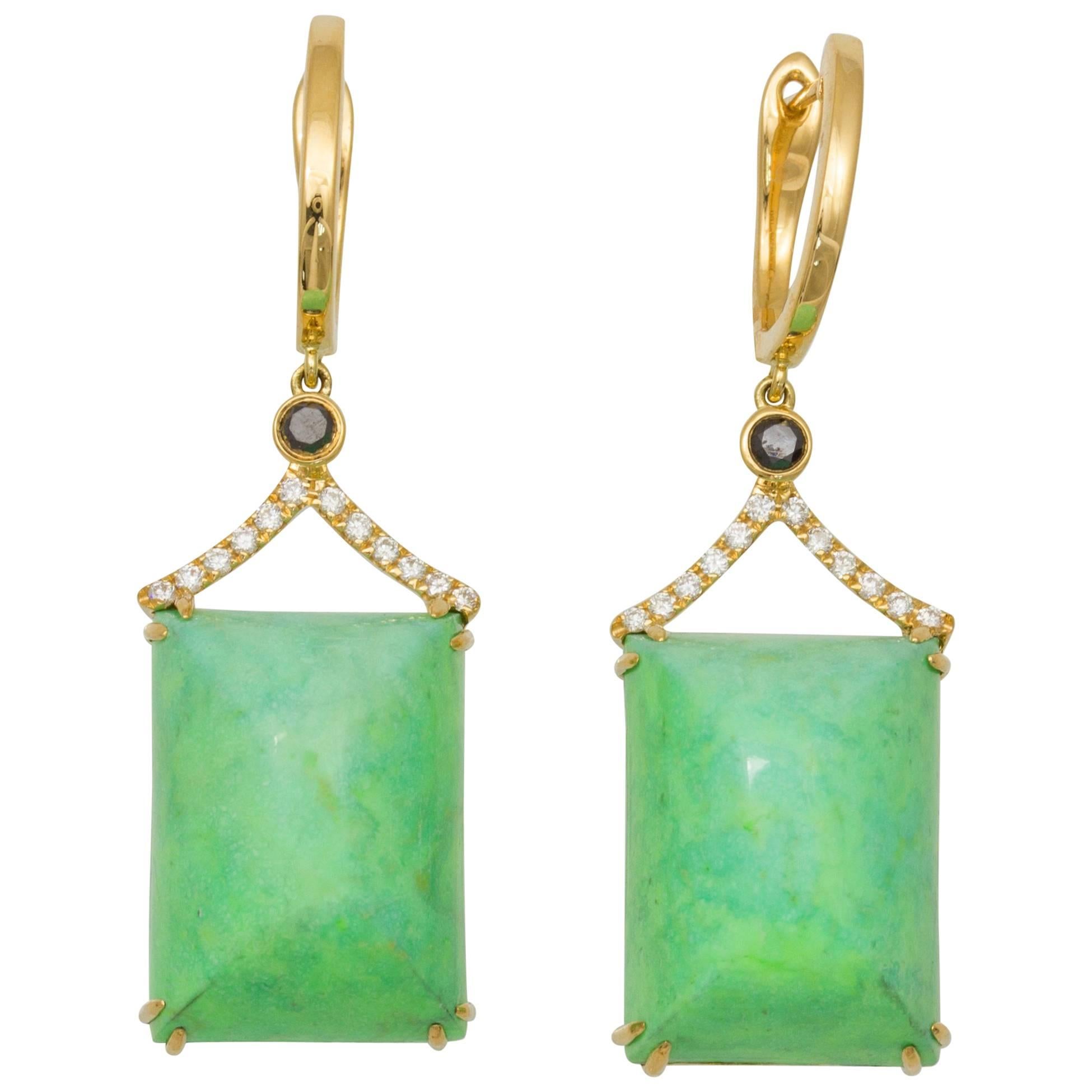 Frederic Sage Green Turquoise Black Diamond Earrings For Sale