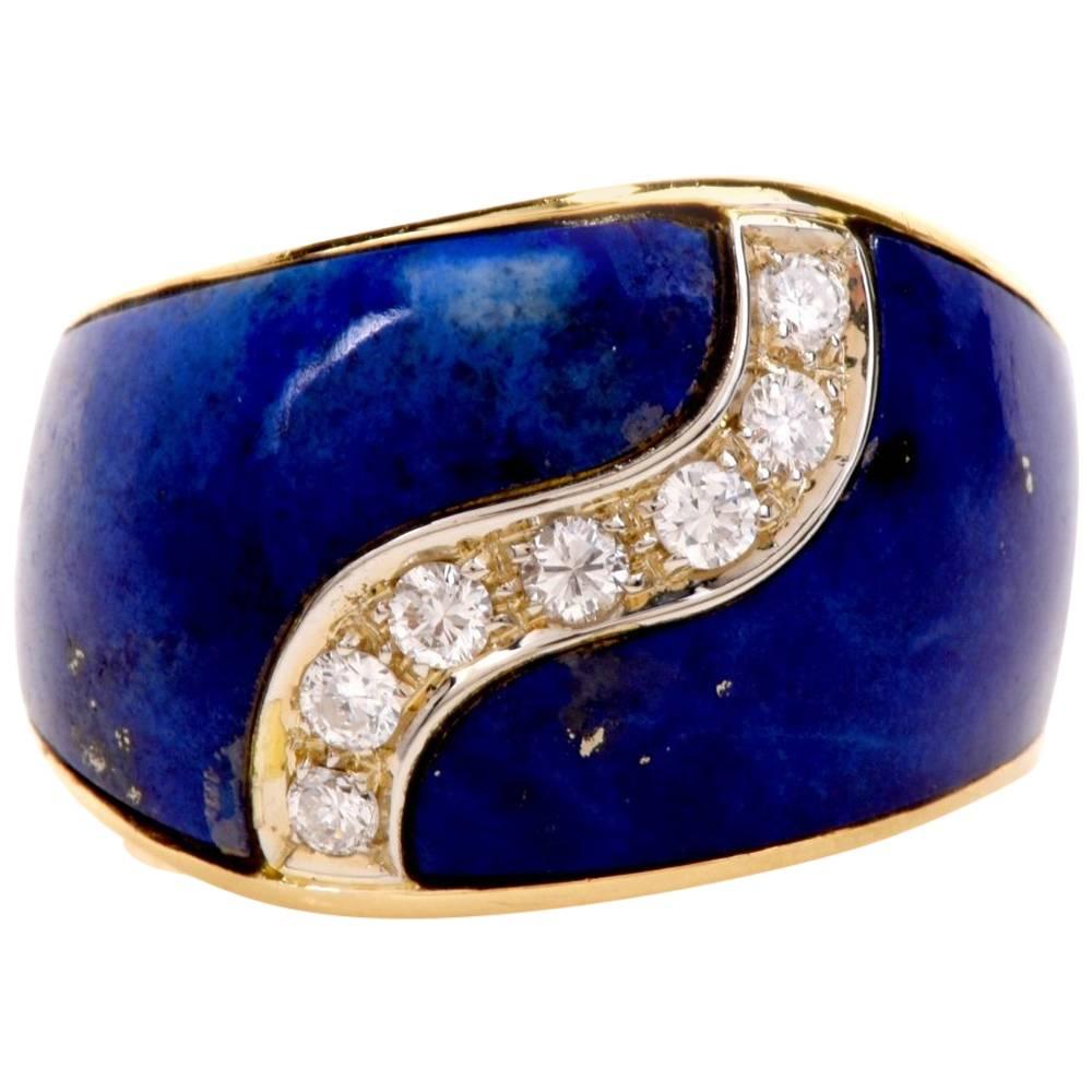 1960s Lapis Lazulis Yellow Gold Diamond Cocktail Ring