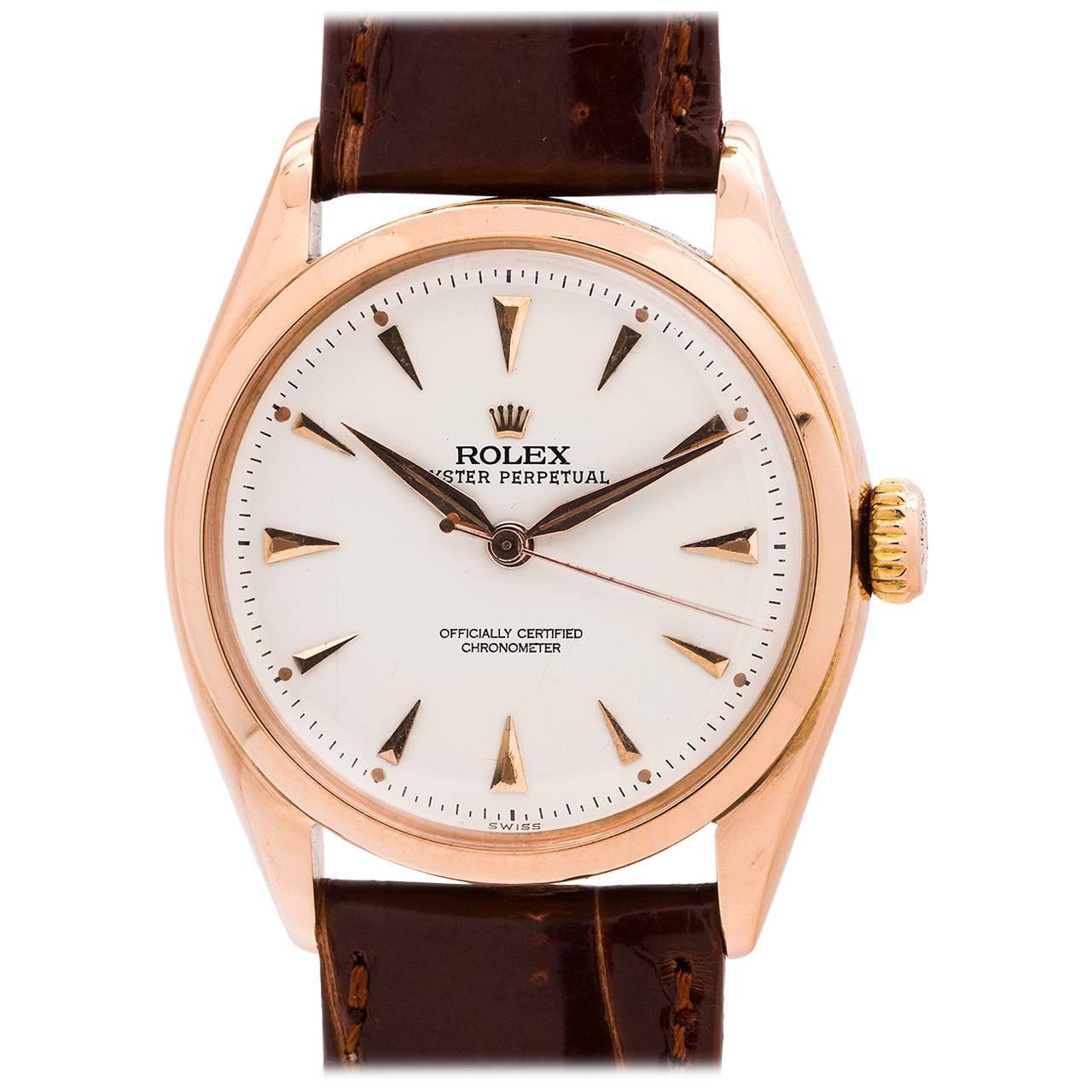 Rolex Rose Gold Oyster Perpetual self winding wristwatch ref 6084, circa 1952 For Sale