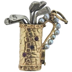 Midcentury Pearl Ruby Sapphire Gold Golf Bag Charm