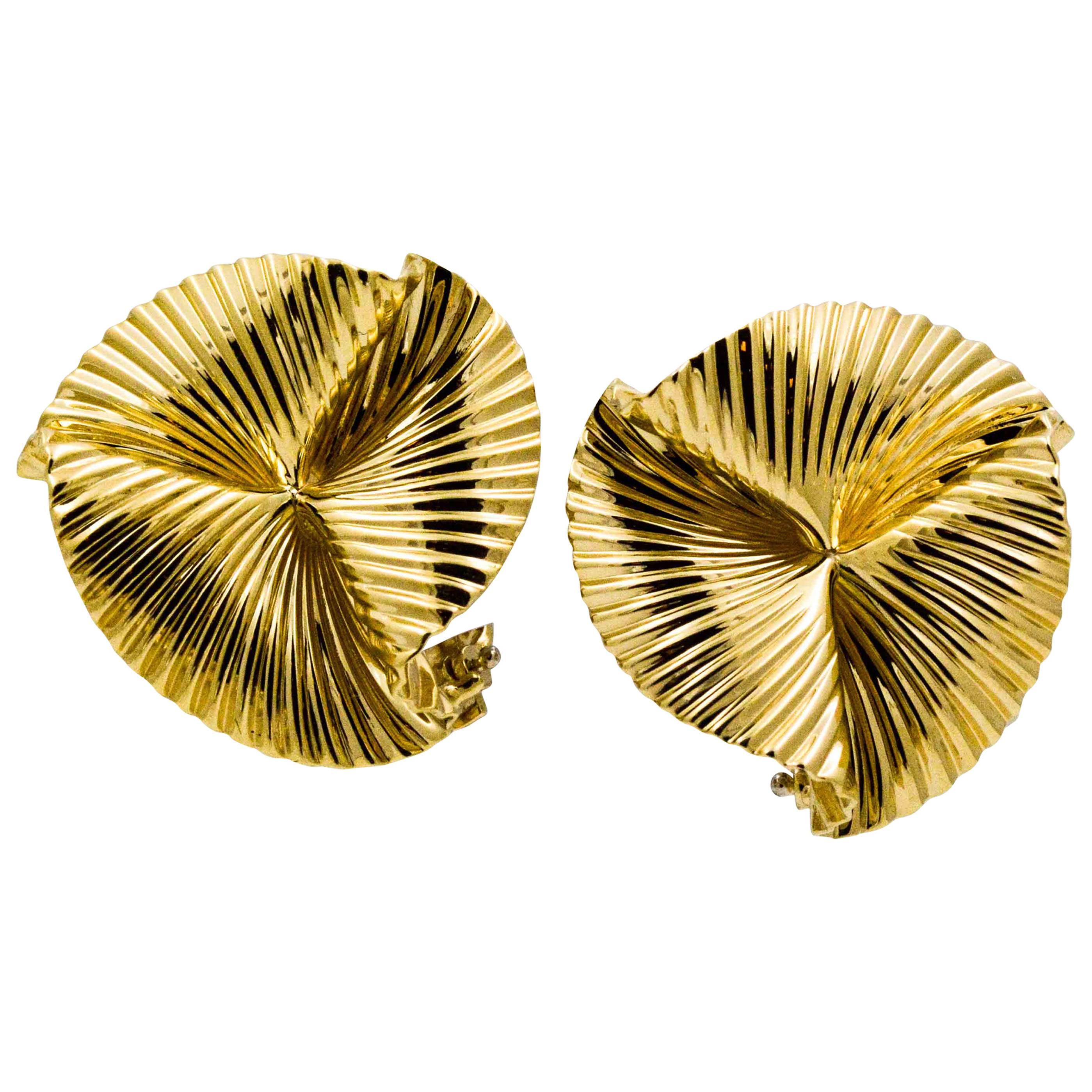 14 Karat Yellow Swirl Clip Back Earrings