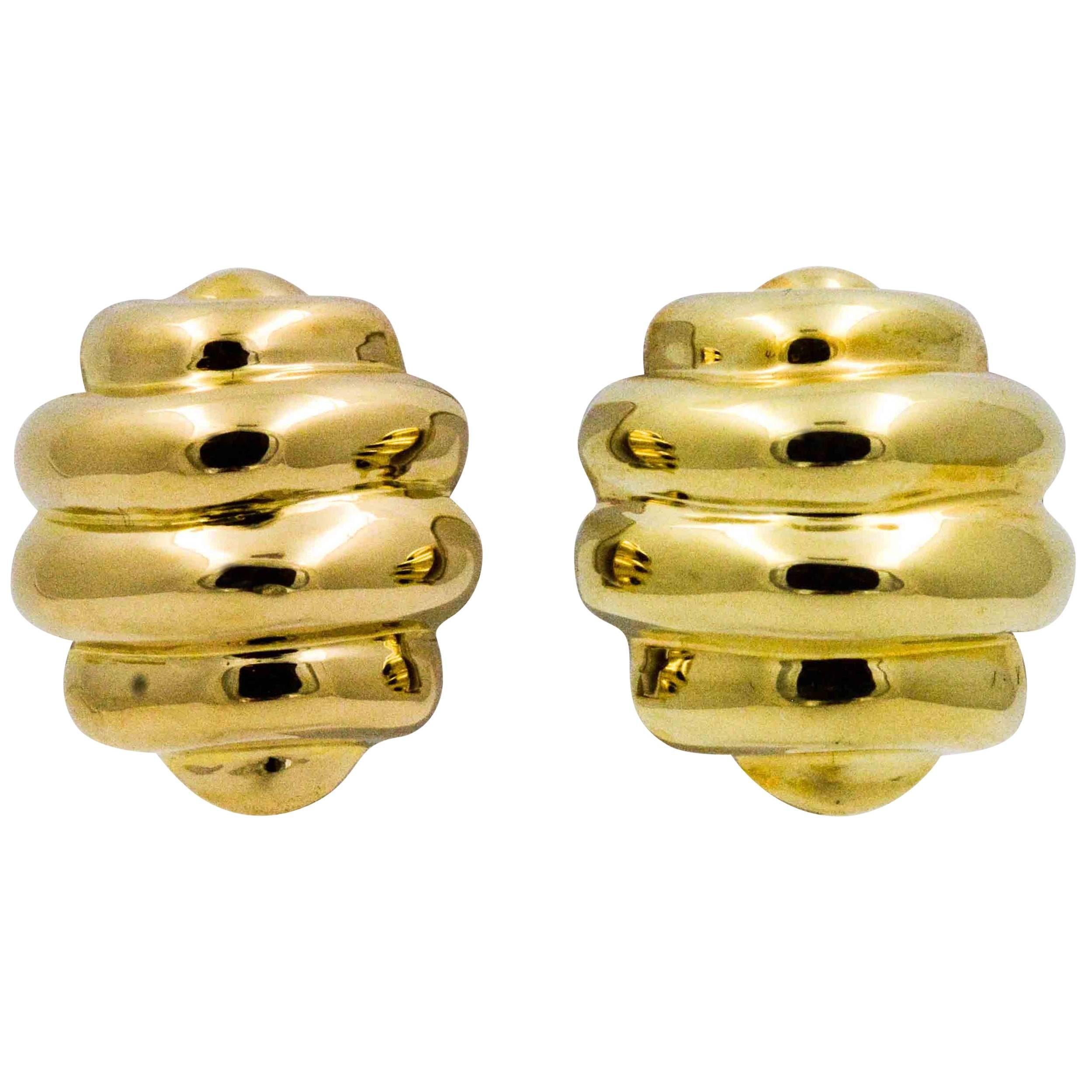 14 Karat Yellow Domed Earrings 