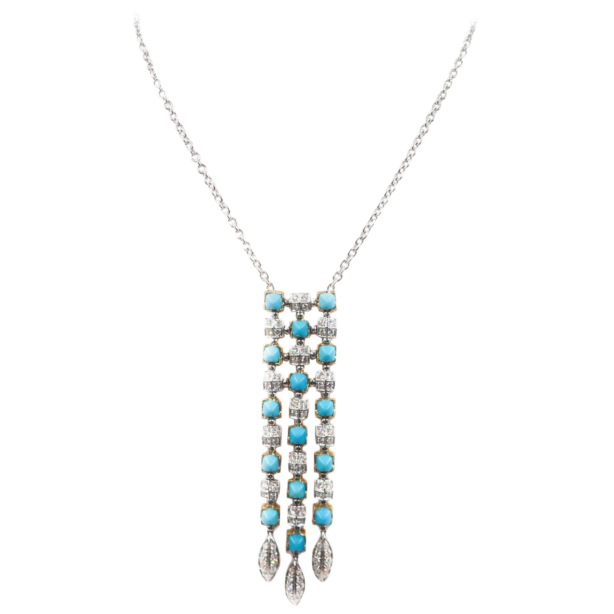Turquoise and Diamond White Gold Necklace