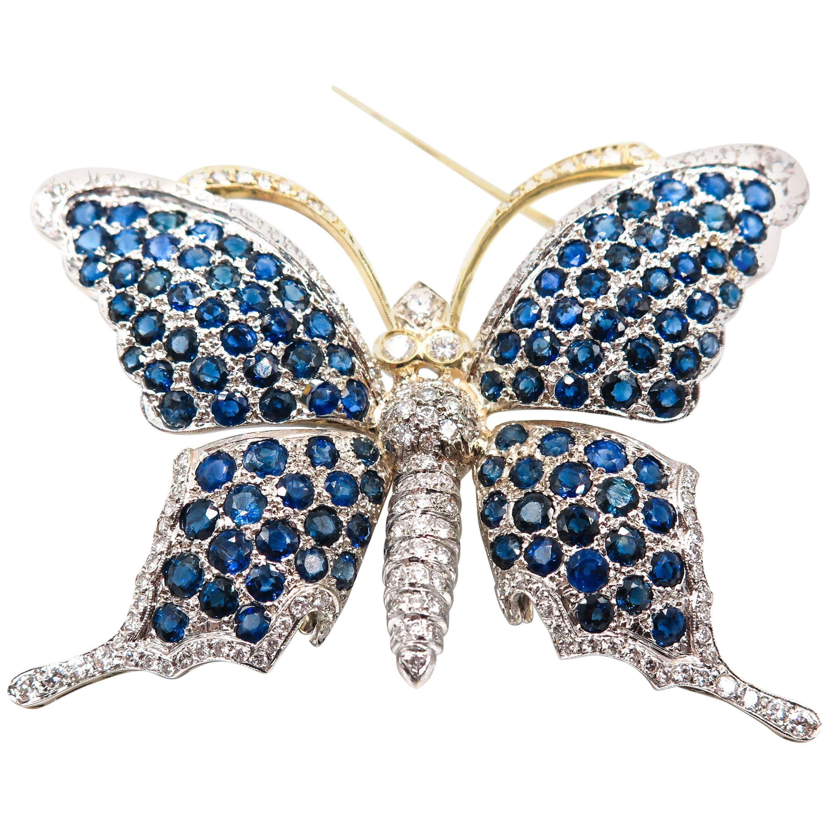 Sapphire and Diamond Butterfly Brooch