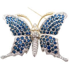 Sapphire and Diamond Butterfly Brooch