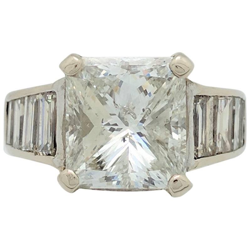 14 Karat White Gold 4.80 Carat Princess Cut Diamond Engagement Ring I1/G