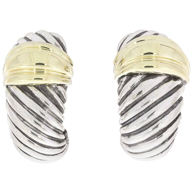 David Yurman Silver And Yellow Gold Large Thoroughbred Shrimp Cable David Yurman Silver And Yellow Gold Large Thoroughbred Shrimp Cable Earrings For