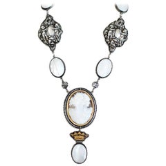 Jill Garber Goddesses Cameo with Mother-of-Pearl and Repousse Drop Necklace