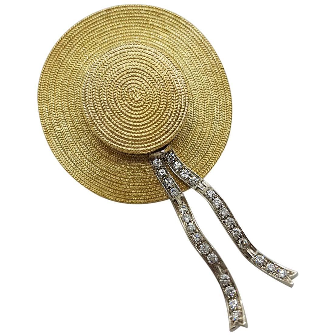 White and Yellow 18 Karat Gold Venetian Gondolier Hat Broach and Pendant For Sale