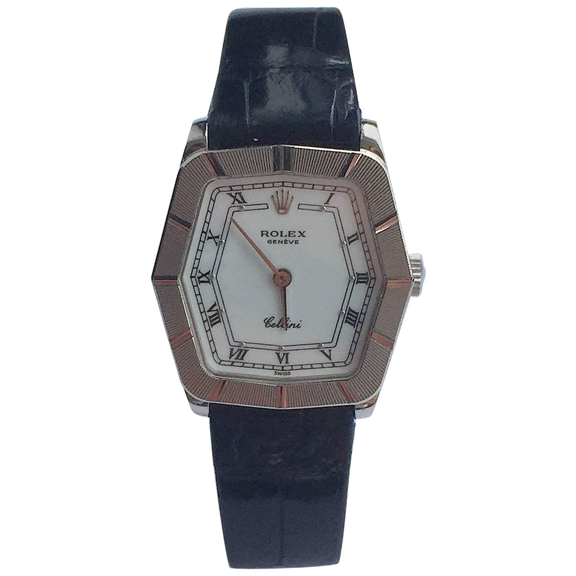 Rolex 18K White Gold Cellini Geometric Manual Wind Wristwatch For Sale