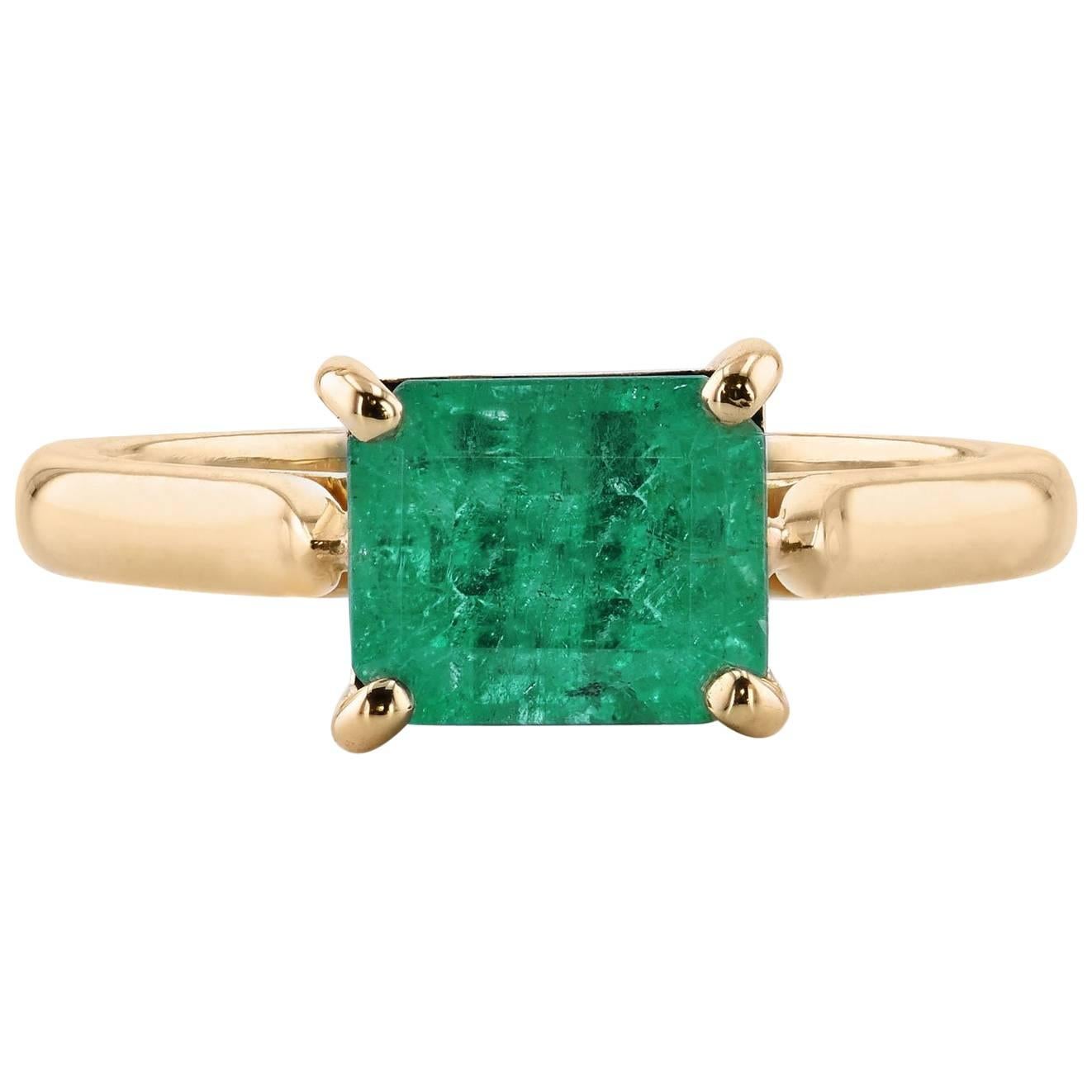 2.10 Carat Emerald Cut Emerald 14 karat Yellow Gold Ring Size 7.25