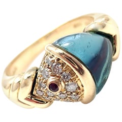 Bulgari Bvlgari Diamant Topaze Bleue Rubis Or Jaune Bague Poisson Naturalia