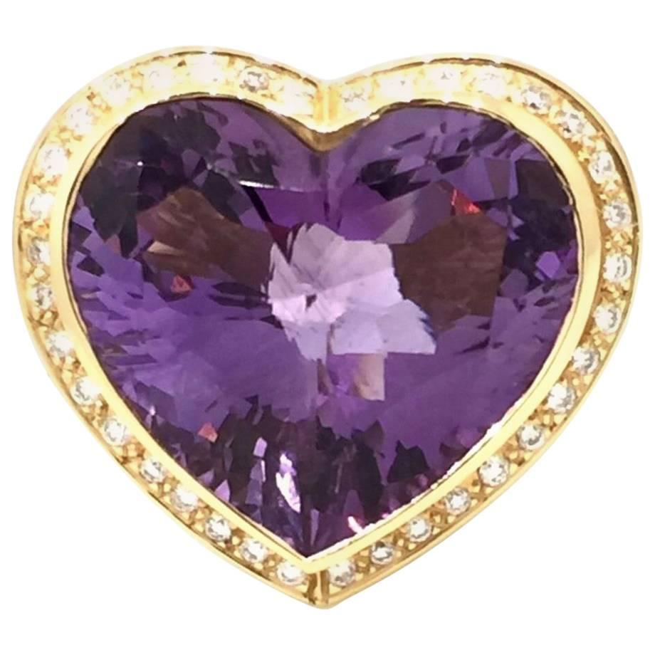 Zorab Heart Amethyst and Multi-Gem Ring in 18 Karat Yellow Gold For Sale