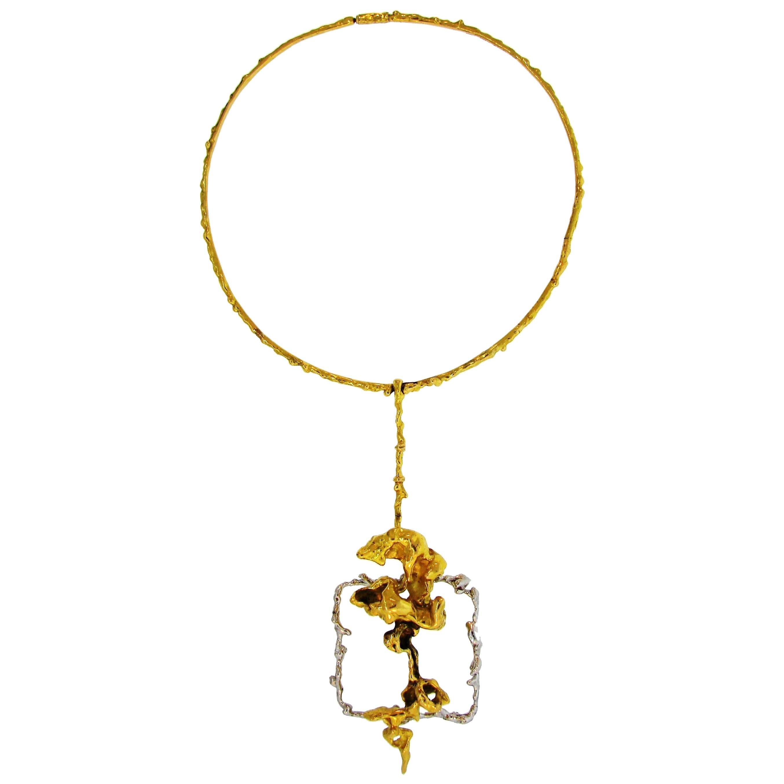 Sterle Paris Two-Tone Gold Pendant Necklace, 1950s For Sale