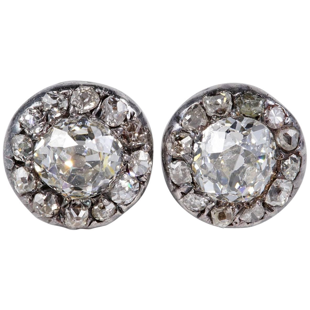 Early 2.70 Carat Diamond Rare Stud Earrings For Sale