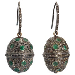 Diamond Emerald Oval Drop Earrings