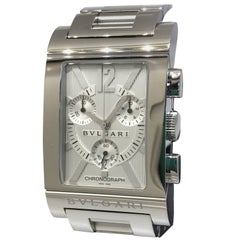 Bulgari Rettangolo Stainless Steel Silver Dial Chronograph Bracelet Men's Watch