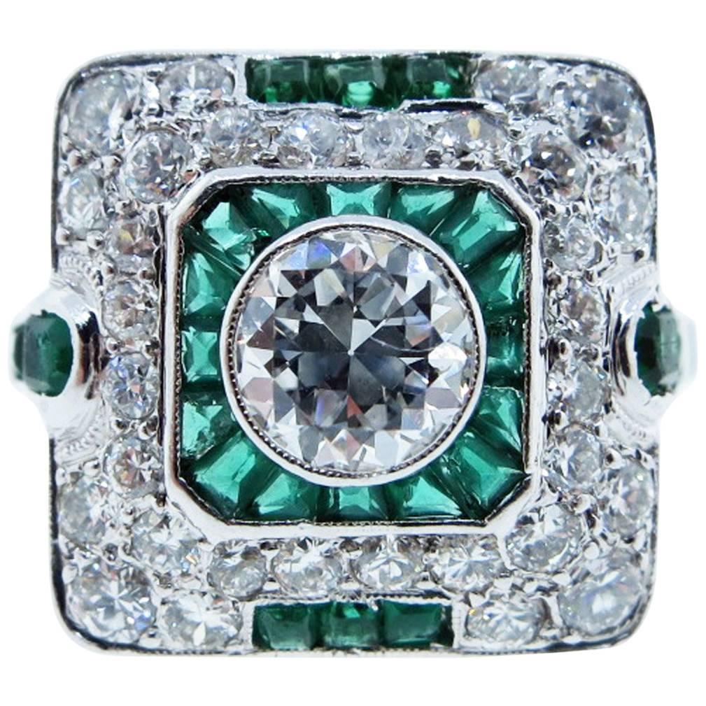  Emerald Diamond Platinum Ring