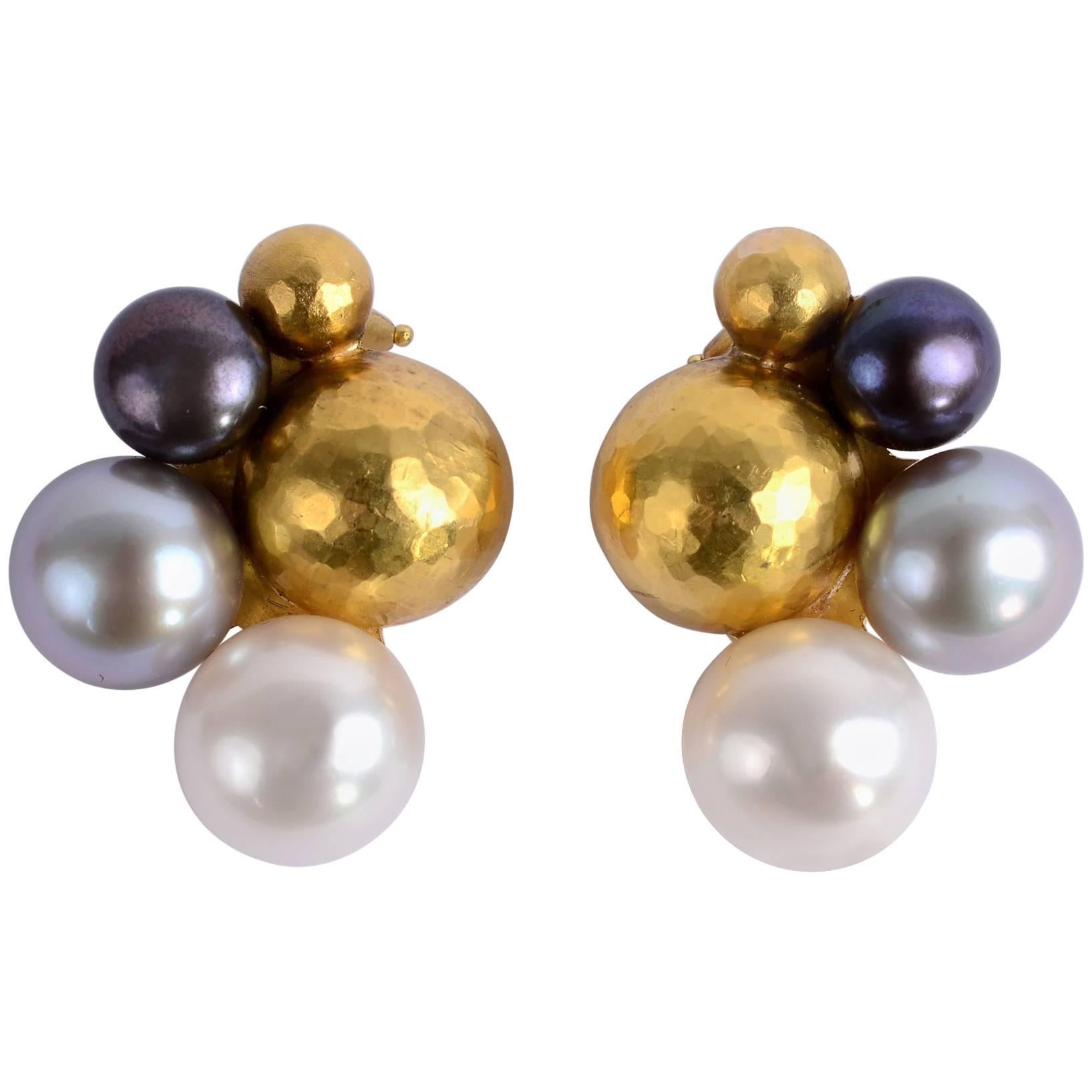 Multicolor Pearl and Gold Bead Earrings