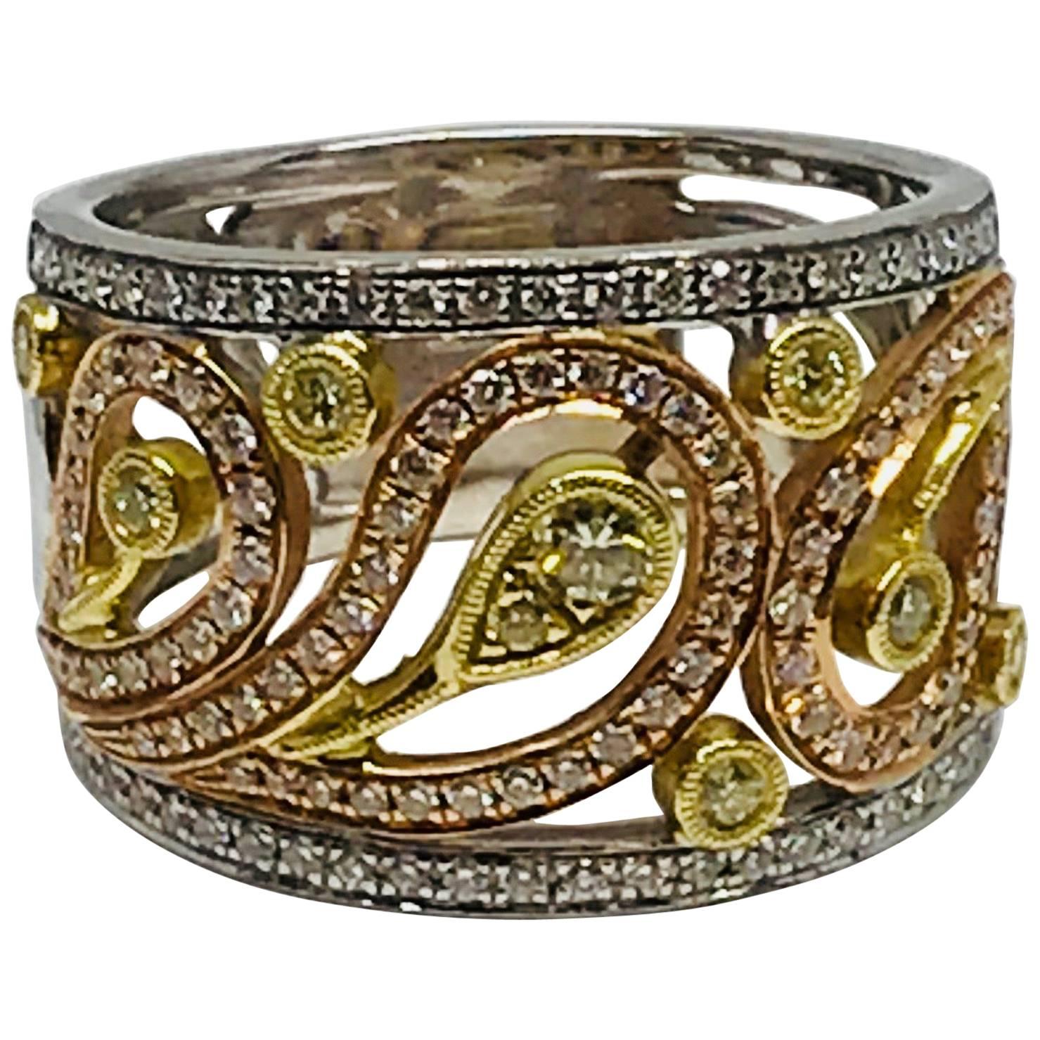 18 Karat Tri Color Gold Diamond Ring Simon G For Sale