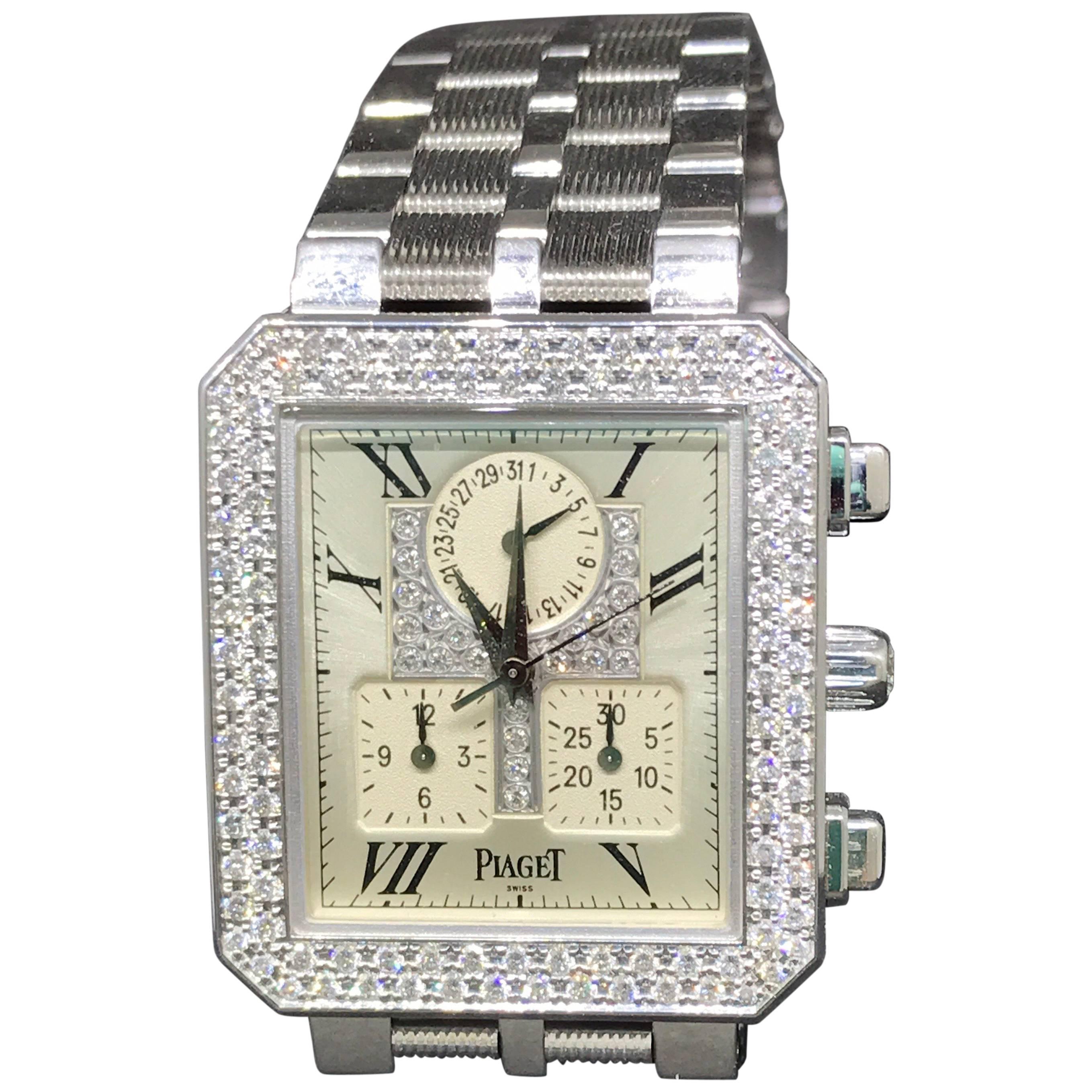 Piaget Protocole 18 Karat Gold and Diamond Chronograph Unisex Bracelet Watch For Sale