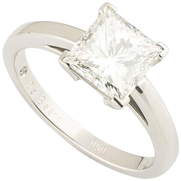 De Beers Diamond Princess Cut Solitaire Ring 2.50 Carat