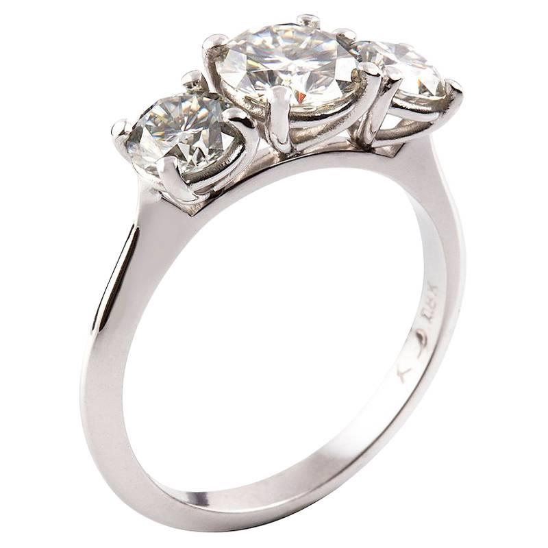 Kian Design 18 Carat White Gold 2.00 Carat Round Diamond Trilogy Engagement Ring