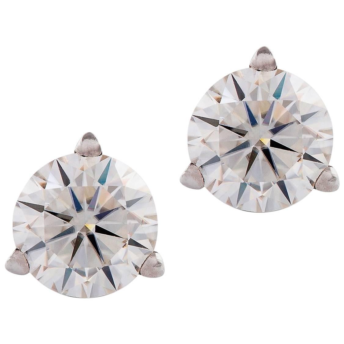 Kian Design White Gold 1 Carat Round Brilliant Cut Diamond Earring Studs