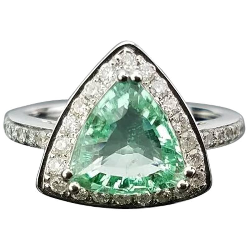 1.87 Carat Trillion Shape Pariaba and Diamond Ring For Sale