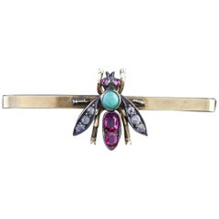 Antique Victorian Insect Brooch Diamond Ruby Turquoise, circa 1900