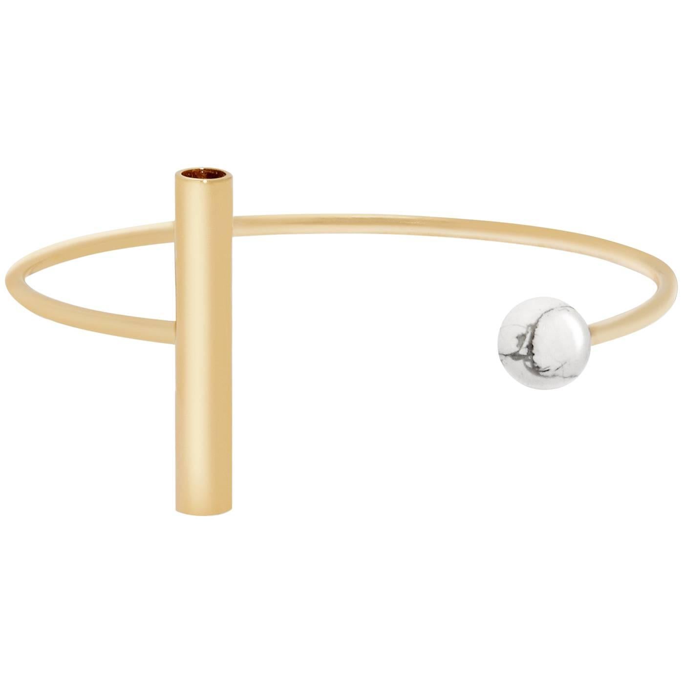Geometric Cuff Bracelet in Gold Plate with Howlite by Allison Bryan