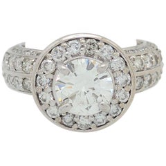 14 Karat White Gold 1.30 Carat Round Brilliant Cut Diamond Halo Ring SI1/G