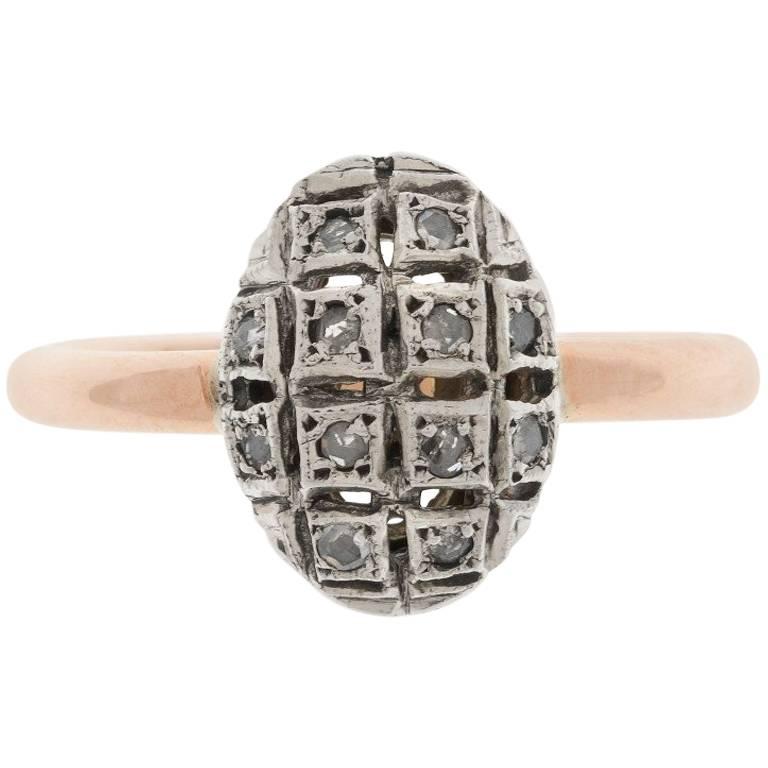 Handcrafted Italian Rose Gold Diamond Cluster Ring For Sale