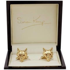 Solid 9 Carat Gold Fox Head Cufflinks with Ruby Eyes