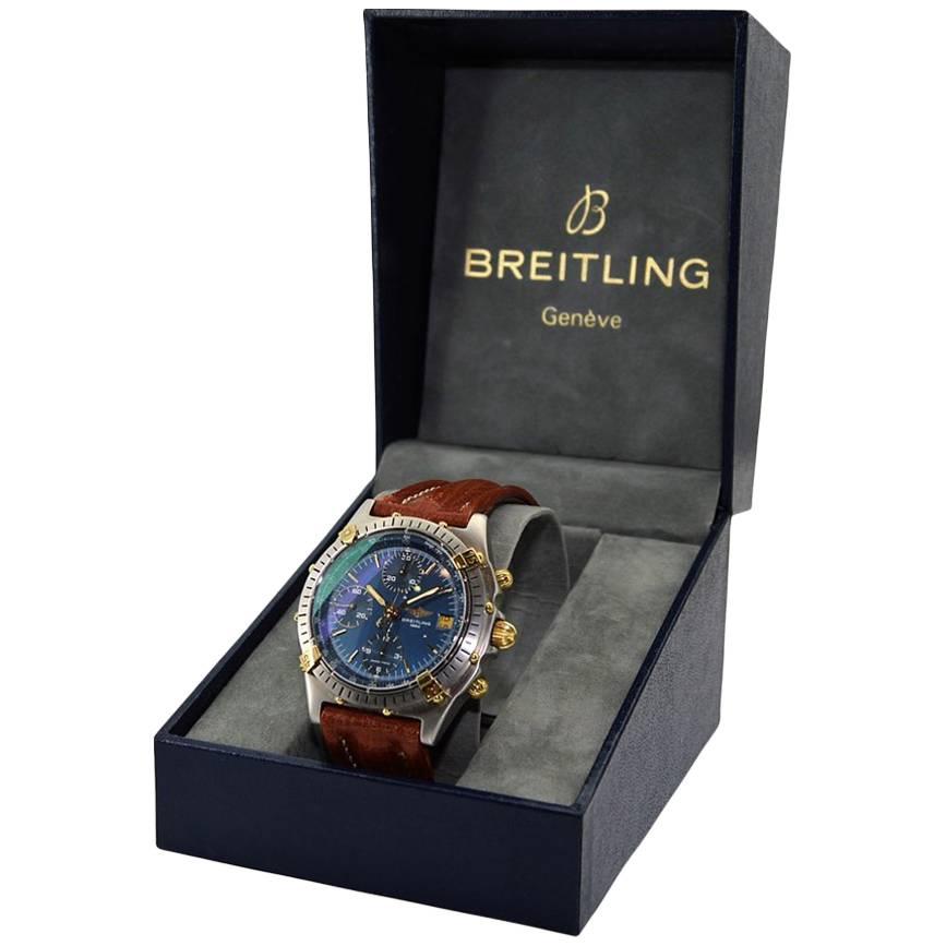 Breitling Yellow Gold Stainless Steel Blue Dial Chronomat Automatic Watch