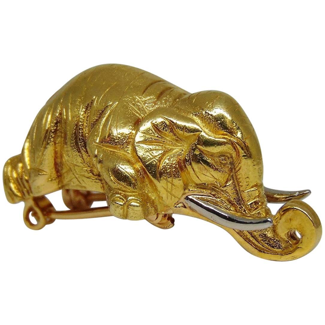18 Karat Gold Tiffany & Co. Elephant Brooch For Sale